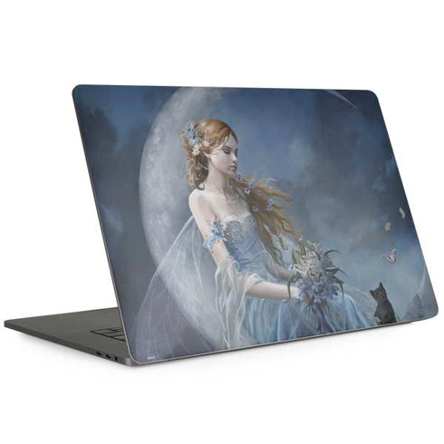 Fairy with Black Cat Sitting on Moon by Nene Thomas MacBook Skins