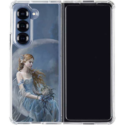 Fairy with Black Cat Sitting on Moon by Nene Thomas Galaxy Z Fold6 Clear Case