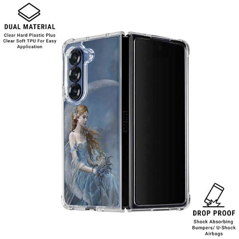 Fairy with Black Cat Sitting on Moon by Nene Thomas Galaxy Z Fold6 Clear Case