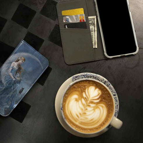 Fairy with Black Cat Sitting on Moon by Nene Thomas iPhone 13 Folio Case