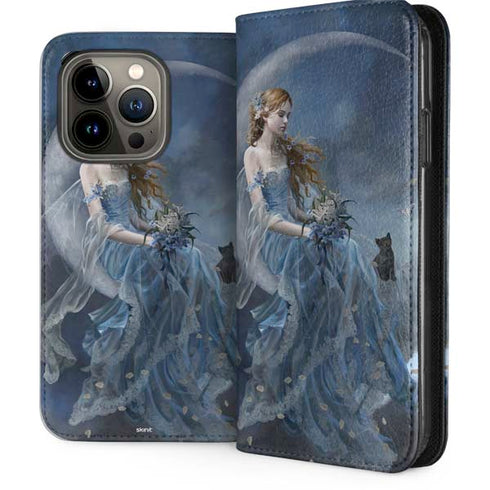Fairy with Black Cat Sitting on Moon by Nene Thomas iPhone 13 Pro Folio Case
