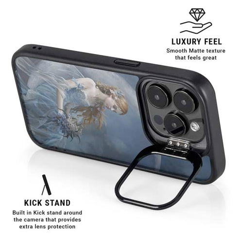 Fairy with Black Cat Sitting on Moon by Nene Thomas iPhone 14 Pro Kickstand Case