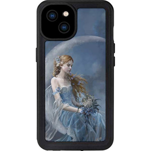 Fairy with Black Cat Sitting on Moon by Nene Thomas iPhone 15 Plus Waterproof Case
