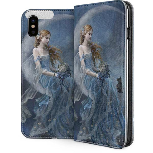 Fairy with Black Cat Sitting on Moon by Nene Thomas iPhone 8 Folio Case