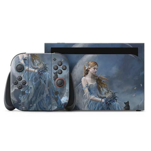 Fairy with Black Cat Sitting on Moon by Nene Thomas Nintendo Skins