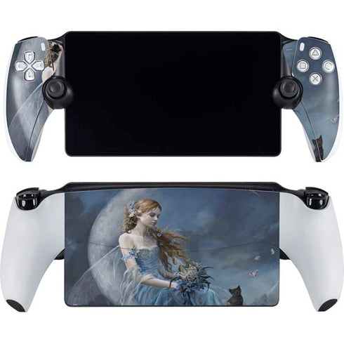 Fairy with Black Cat Sitting on Moon by Nene Thomas PlayStation Portal Remote Player Skin