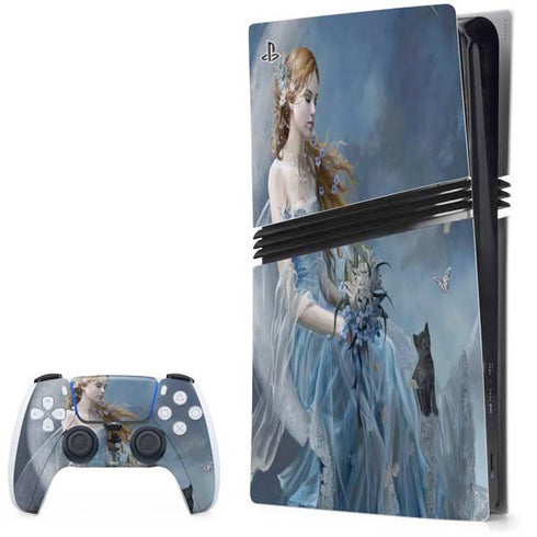Fairy with Black Cat Sitting on Moon by Nene Thomas PS5 Pro Bundle Skin