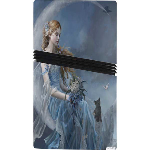Fairy with Black Cat Sitting on Moon by Nene Thomas PS5 Pro Console Skin