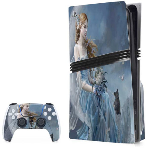Fairy with Black Cat Sitting on Moon by Nene Thomas PS5 Pro Disk Bundle Skin