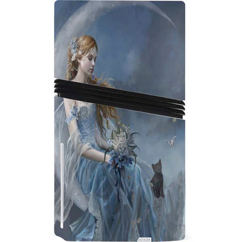 Fairy with Black Cat Sitting on Moon by Nene Thomas PS5 Pro Disk Console Skin
