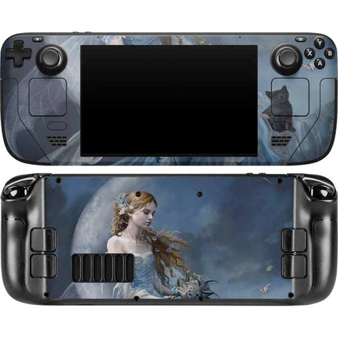Fairy with Black Cat Sitting on Moon by Nene Thomas Steam Deck Handheld Gaming Computer OLED Skin