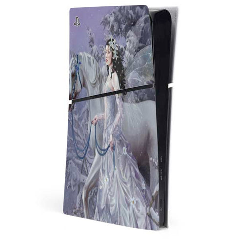 Fairy with Horse in Snow by Nene Thomas PS5 Slim Digital Edition Console Skin