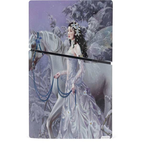 Fairy with Horse in Snow by Nene Thomas PS5 Slim Digital Edition Console Skin
