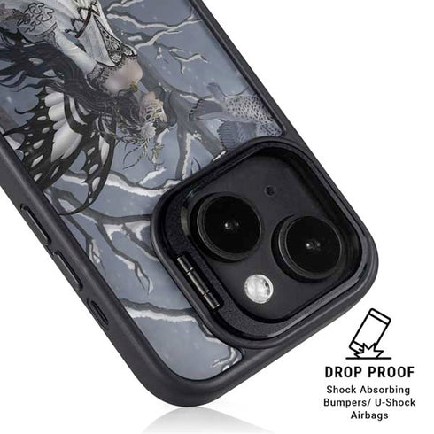 Fairy with Owl in Snow by Nene Thomas iPhone 15 Kickstand Case