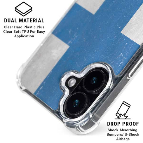 Finland Flag Distressed iPhone 16 Plus Clear Case