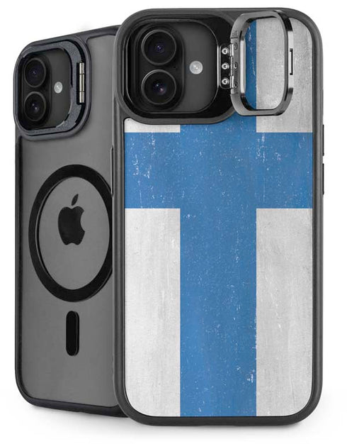 Finland Flag Distressed iPhone 16 Plus Kickstand Case