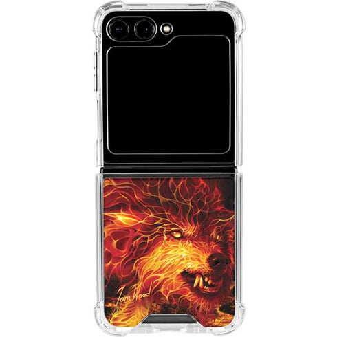 Fire Stalker Wolf by Tom Wood Galaxy Z Flip6 Clear Case