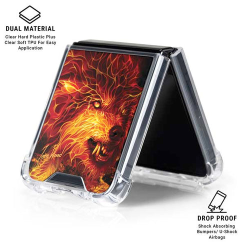 Fire Stalker Wolf by Tom Wood Galaxy Z Flip6 Clear Case