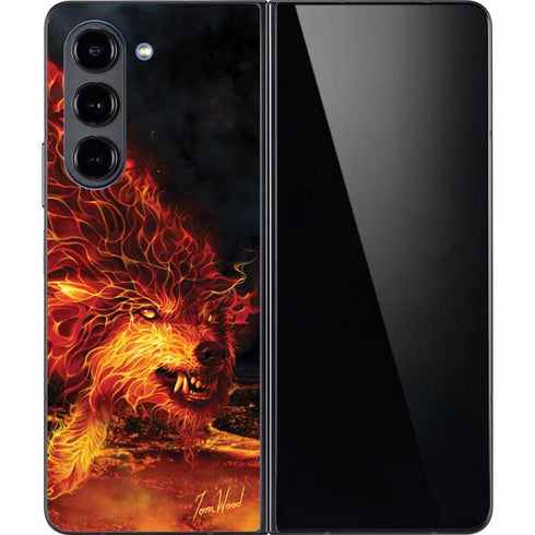 Fire Stalker Wolf by Tom Wood Galaxy Z Fold5 5G Skin