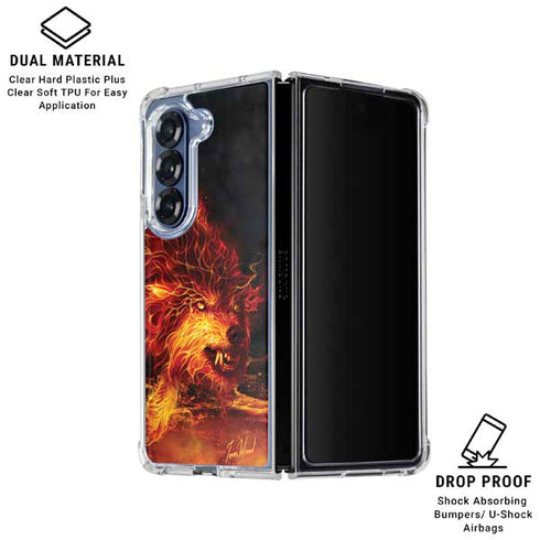 Fire Stalker Wolf by Tom Wood Galaxy Z Fold6 Clear Case