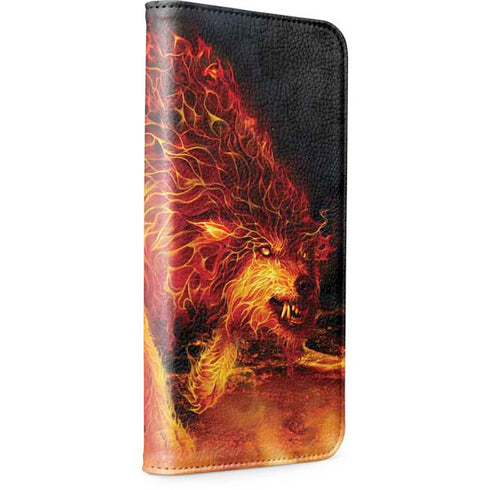 Fire Stalker Wolf by Tom Wood iPhone 15 Plus Folio Case