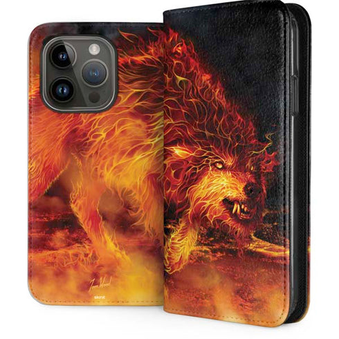 Fire Stalker Wolf by Tom Wood iPhone 15 Pro Folio Case