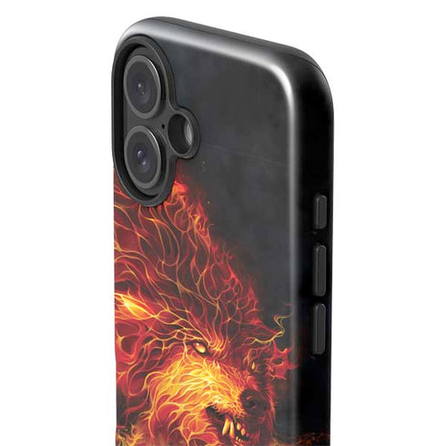 Fire Stalker Wolf by Tom Wood iPhone 16 Plus Impact Case