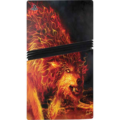 Fire Stalker Wolf by Tom Wood PS5 Pro Disk Console Skin