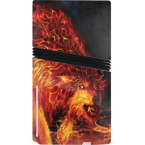 Fire Stalker Wolf by Tom Wood PS5 Pro Disk Console Skin