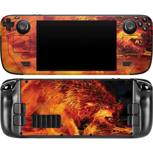 Fire Stalker Wolf by Tom Wood Steam Deck Handheld Gaming Computer OLED Skin