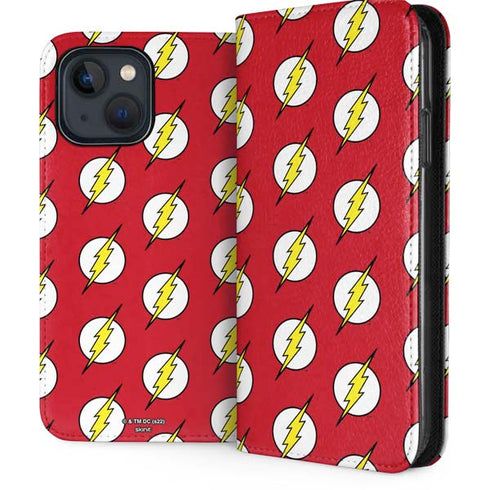 DC Comics The Flash Logo Pattern iPhone 15 Plus Folio Case