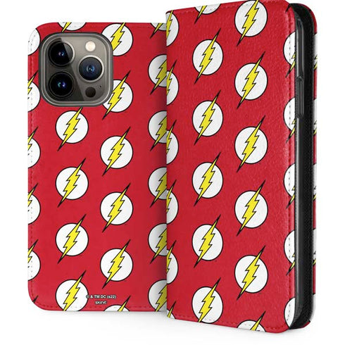 DC Comics The Flash Logo Pattern iPhone 15 Pro Max Folio Case