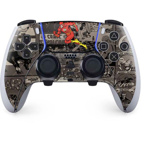 DC Comics The Flash Vintage Action pose pattern PS5 DualSense Edge Pro Controller Skin