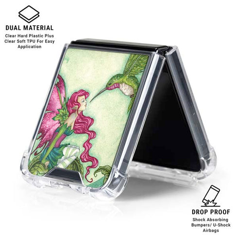Flirting Fairy and Hummingbird by Amy Brown Galaxy Z Flip6 Clear Case