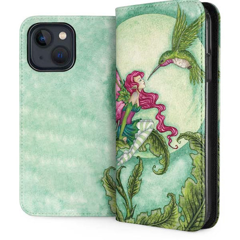 Flirting Fairy and Hummingbird by Amy Brown iPhone 15 Plus Folio Case