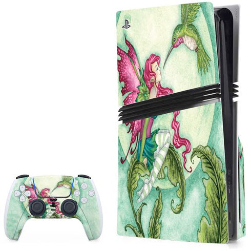 Flirting Fairy and Hummingbird by Amy Brown PS5 Pro Disk Bundle Skin