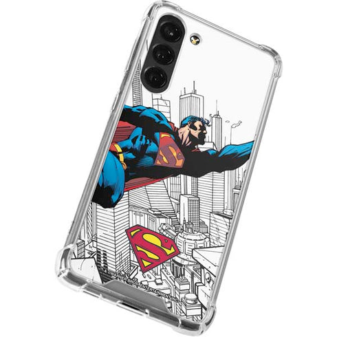 DC Comics Superman Flying Over City Pose Galaxy S24 FE Clear Case