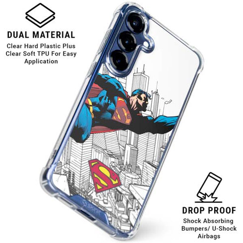 DC Comics Superman Flying Over City Pose Galaxy S25 Plus Clear Case