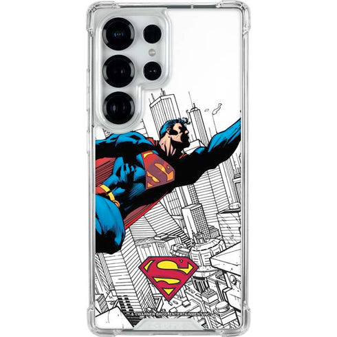 DC Comics Superman Flying Over City Pose Galaxy S25 Ultra Clear Case