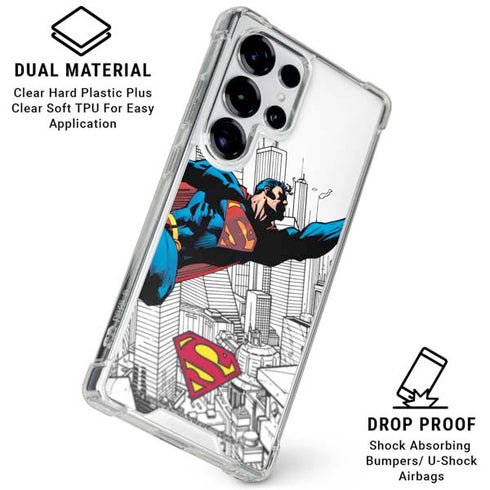 DC Comics Superman Flying Over City Pose Galaxy S25 Ultra Clear Case