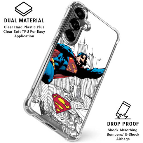 DC Comics Superman Flying Over City Pose Galaxy S26 Plus Clear Case