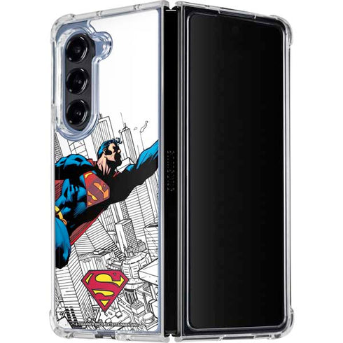 DC Comics Superman Flying Over City Pose Galaxy Z Fold5 5G Clear Case