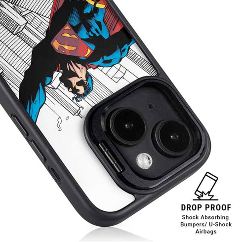 DC Comics Superman Flying Over City Pose iPhone 14 Kickstand Case