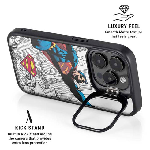 DC Comics Superman Flying Over City Pose iPhone 14 Pro Max Kickstand Case
