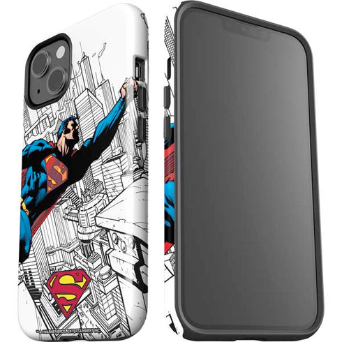 DC Comics Superman Flying Over City Pose iPhone 15 Impact Case