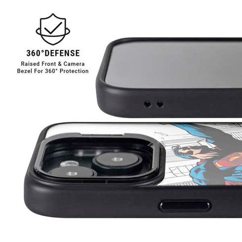 DC Comics Superman Flying Over City Pose iPhone 15 Plus Kickstand Case