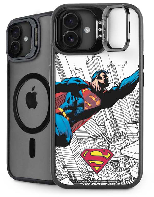 DC Comics Superman Flying Over City Pose iPhone 16 Kickstand Case