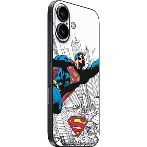 DC Comics Superman Flying Over City Pose iPhone 16 Plus Skin