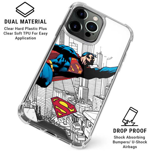 DC Comics Superman Flying Over City Pose iPhone 16 Pro Max Clear Case