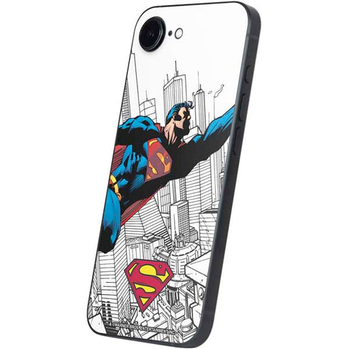 DC Comics Superman Flying Over City Pose iPhone 16e Skin